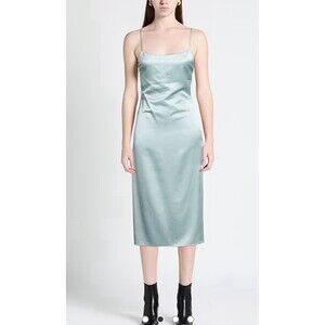 OFF-WHITE Satin Slip MIDI Dress Light Blue NWT 38 Retail $1200